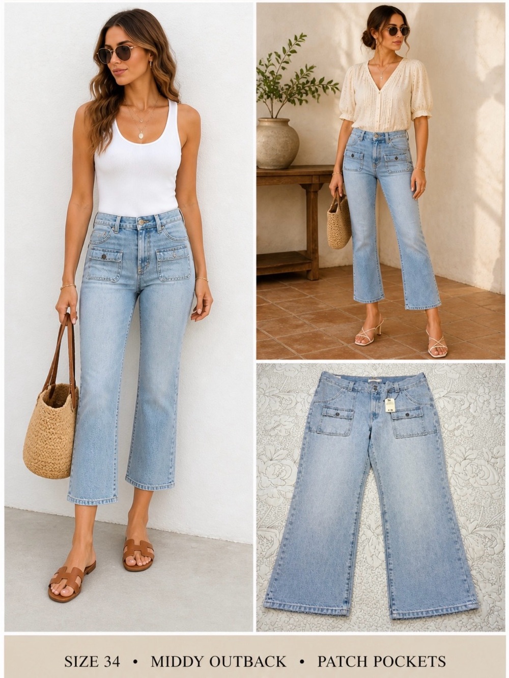 NWT Levi’s Premium Middy Outback Patch Pocket Bootcut Jeans Days of Summer 34 🧡